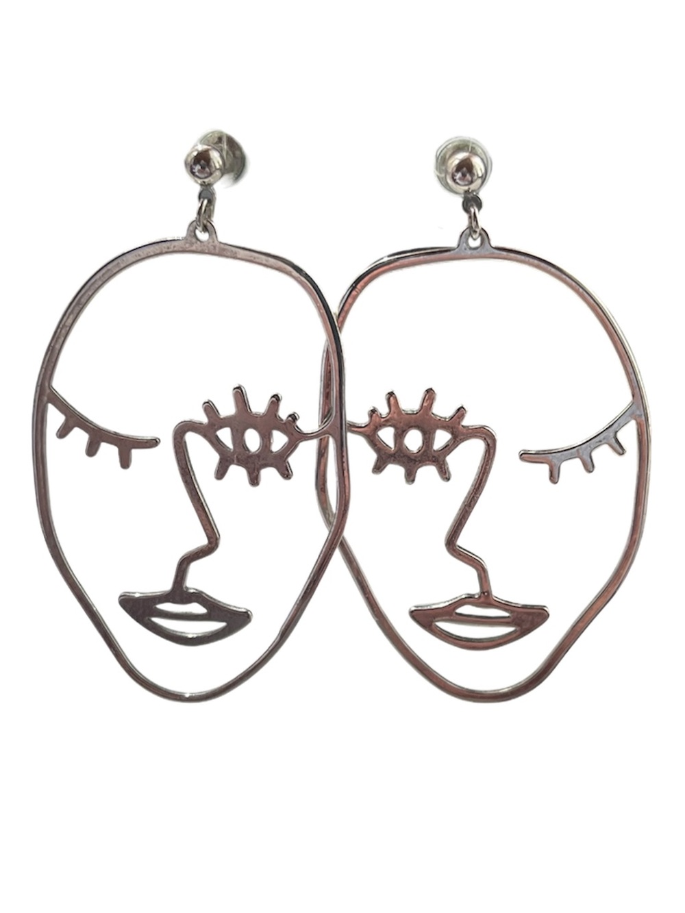 Abstract Line Art Face Earrings Silver Tone Modern Art Statement Dangles